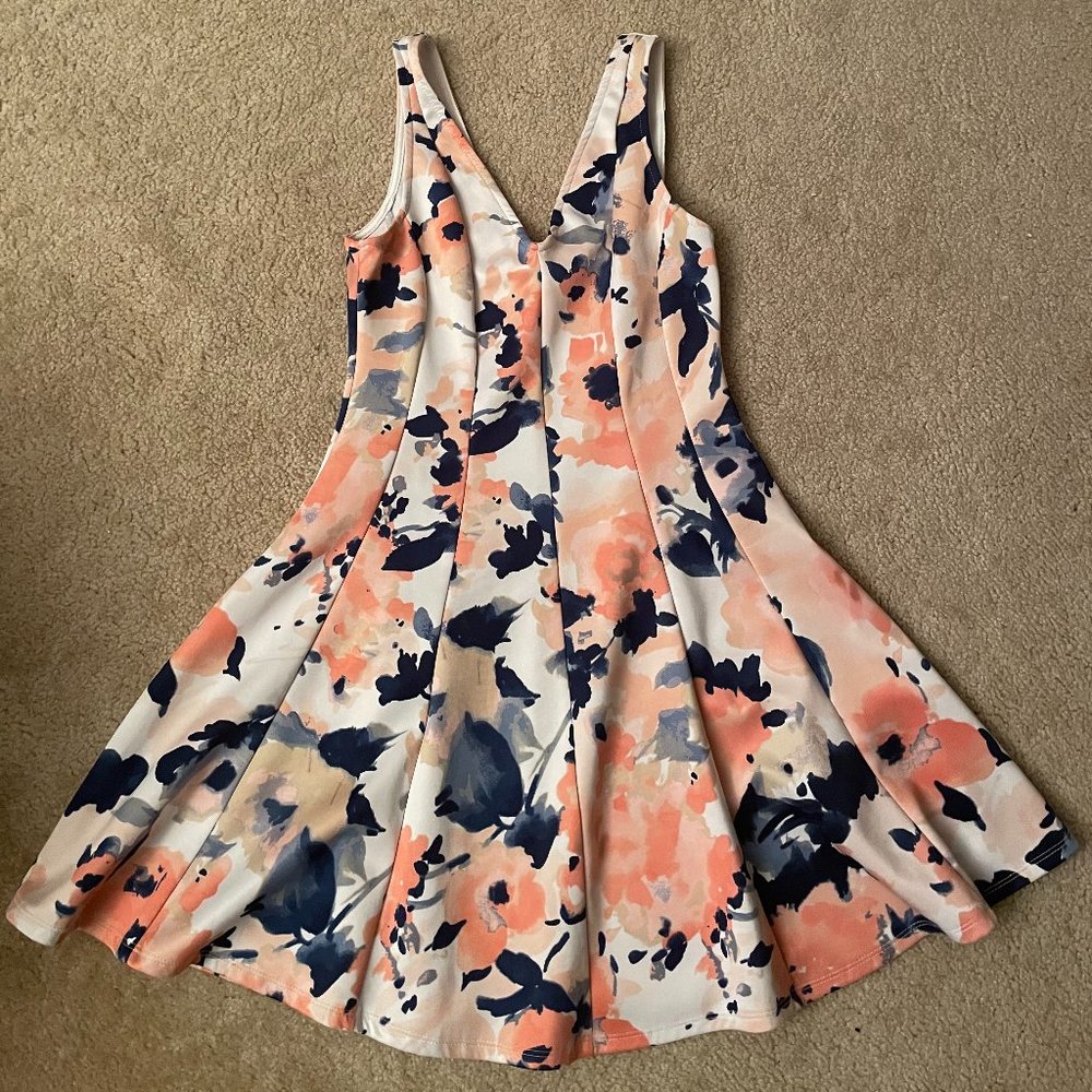 Peach and Blue Floral Cocktail Dress